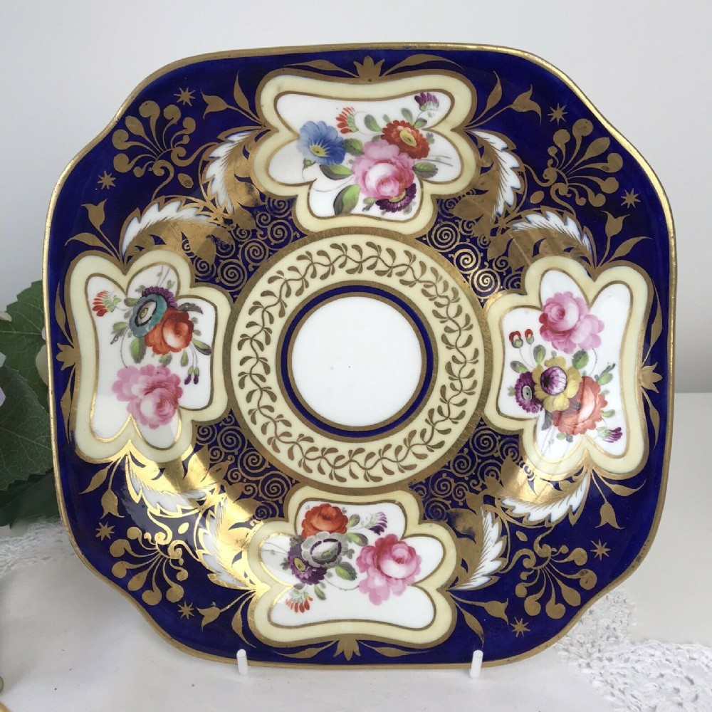 H and R Daniel cobalt floral plate, pattern 3859, 8.25 inches.
