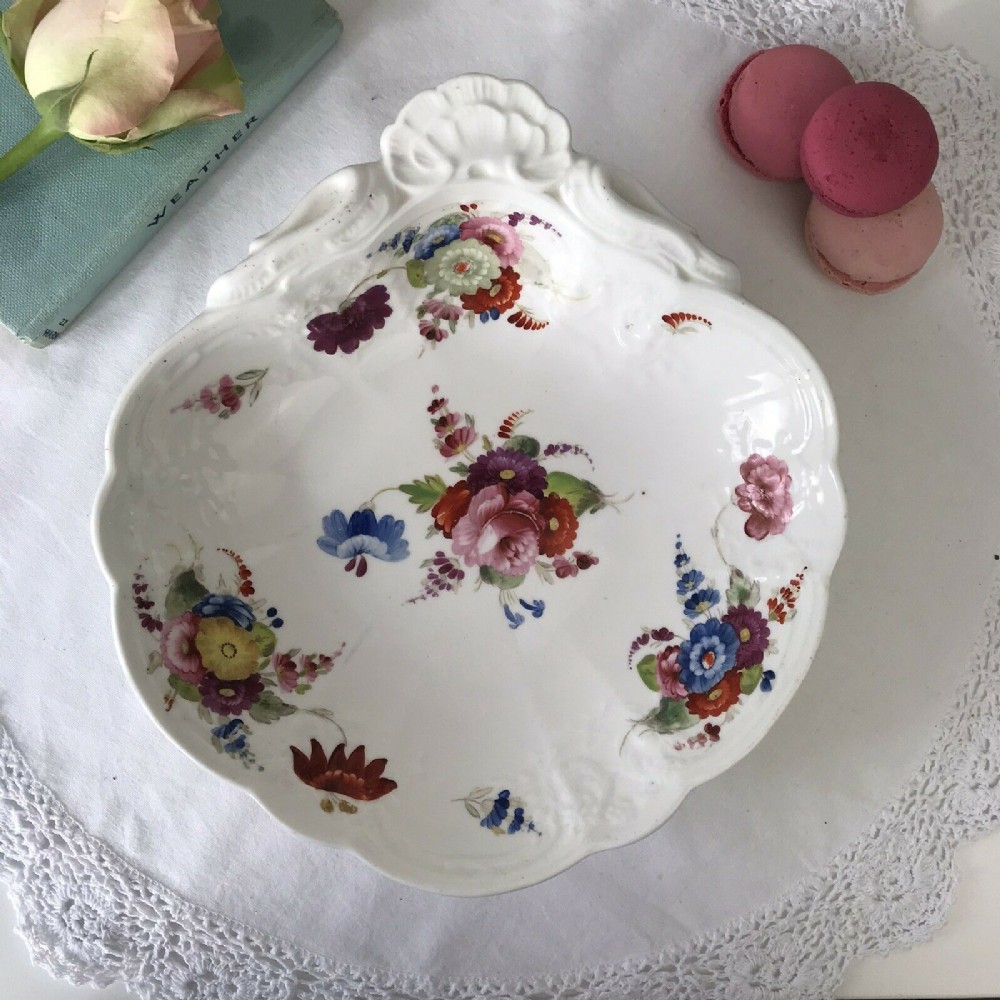 Antique Coalport shell shape serving dish, handpainted flowers