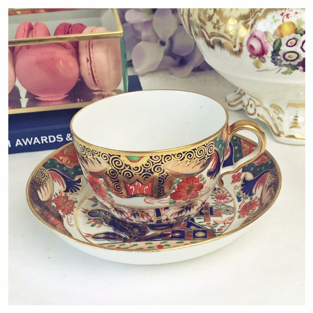 Antique Spode teacup and saucer duo, Imari pattern 967