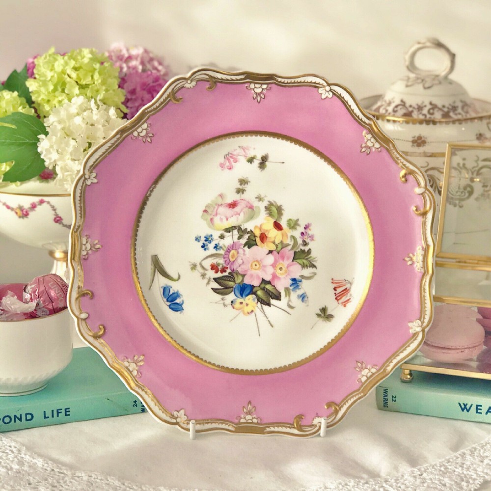 Antique Spode Felspar pink floral handpainted cabinet dessert plate c.1820