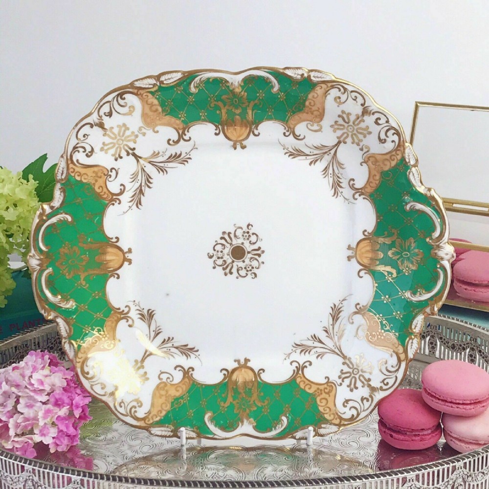 Antique Coalport Adelaide bread and butter/ cake plate, green and gold