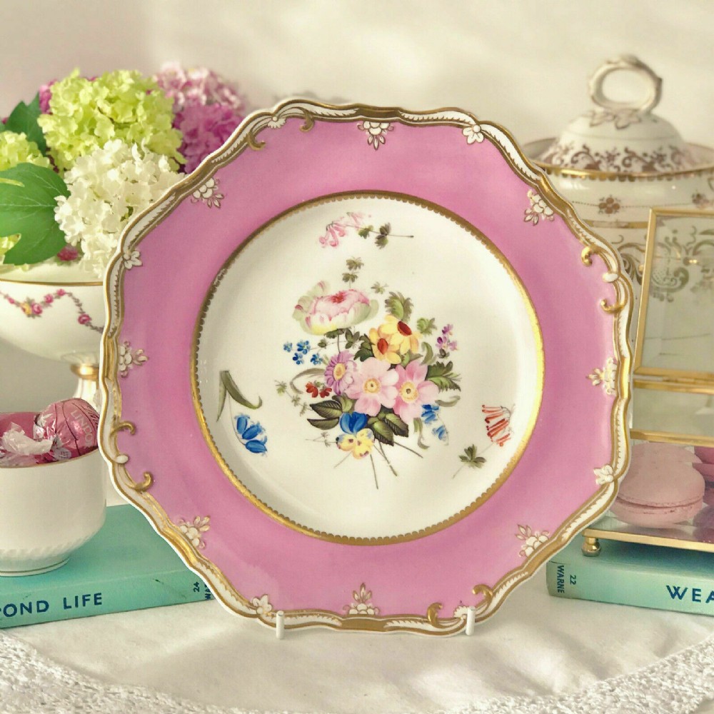 Antique Spode Felspar pink floral handpainted cabinet dessert plate c.1820