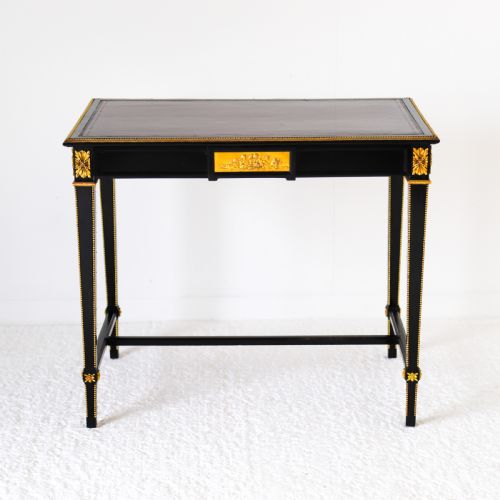 FRENCH EBONISED WRITING TABLE WITH BURGUNDY LEATHER TOP - ADDITIONAL PHOTO 1