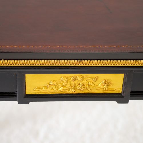 FRENCH EBONISED WRITING TABLE WITH BURGUNDY LEATHER TOP - ADDITIONAL PHOTO 2