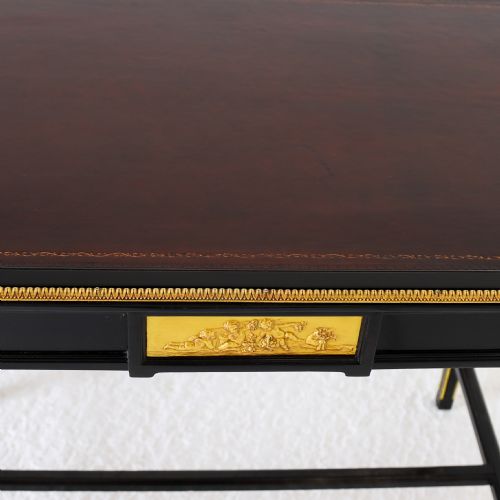 FRENCH EBONISED WRITING TABLE WITH BURGUNDY LEATHER TOP - ADDITIONAL PHOTO 4