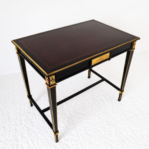 FRENCH EBONISED WRITING TABLE WITH BURGUNDY LEATHER TOP - ADDITIONAL PHOTO 7