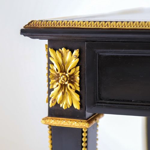 FRENCH EBONISED WRITING TABLE WITH BURGUNDY LEATHER TOP - ADDITIONAL PHOTO 9