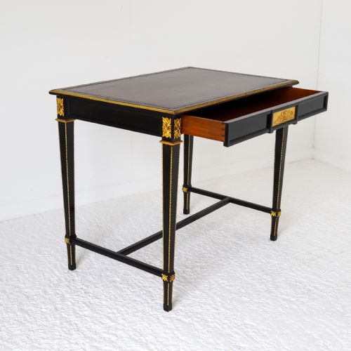 FRENCH EBONISED WRITING TABLE WITH BURGUNDY LEATHER TOP - ADDITIONAL PHOTO 10