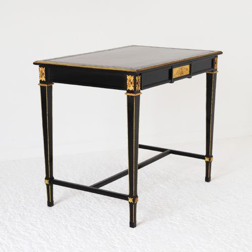 FRENCH EBONISED WRITING TABLE WITH BURGUNDY LEATHER TOP - ADDITIONAL PHOTO 11