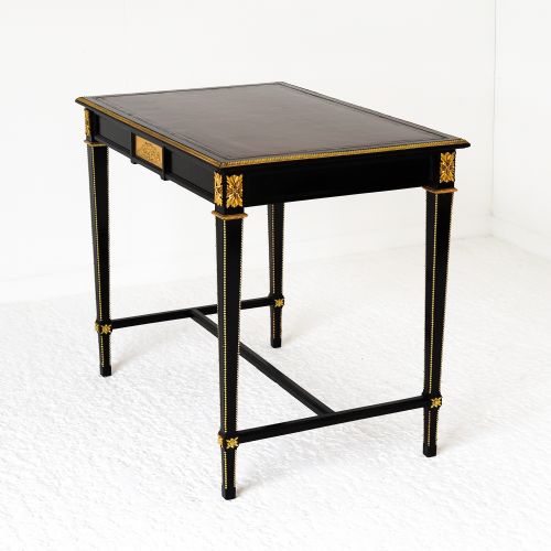 FRENCH EBONISED WRITING TABLE WITH BURGUNDY LEATHER TOP - ADDITIONAL PHOTO 14