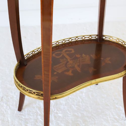 FRENCH AMBULANTE TWO TIER MARQUETRY TABLE WITH BRASS GALLERY - ADDITIONAL PHOTO 2