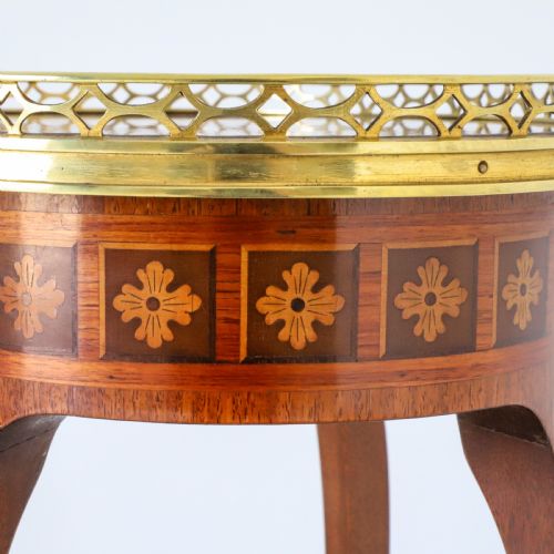 FRENCH AMBULANTE TWO TIER MARQUETRY TABLE WITH BRASS GALLERY - ADDITIONAL PHOTO 3