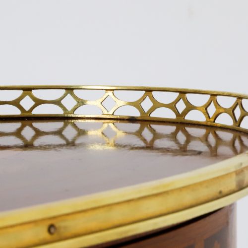 FRENCH AMBULANTE TWO TIER MARQUETRY TABLE WITH BRASS GALLERY - ADDITIONAL PHOTO 8