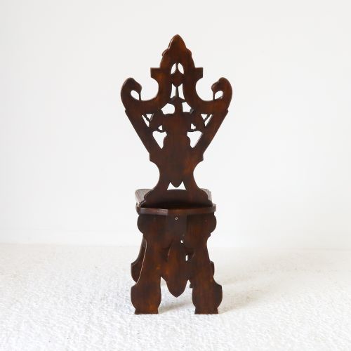 ITALIAN CARVED WALNUT SGABELLO HALL CHAIR C1900 - ADDITIONAL PHOTO 3