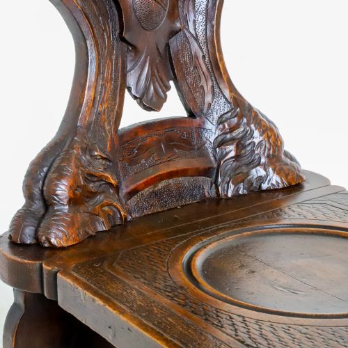 ITALIAN CARVED WALNUT SGABELLO HALL CHAIR C1900 - ADDITIONAL PHOTO 10