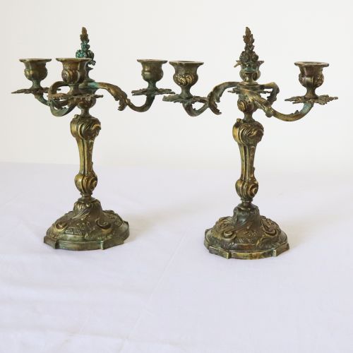 pair of french bell bronze candlesticks candelabras c1850 - CATEGORY: ANTIQUE LIGHTING - DATED 19TH CENTURY