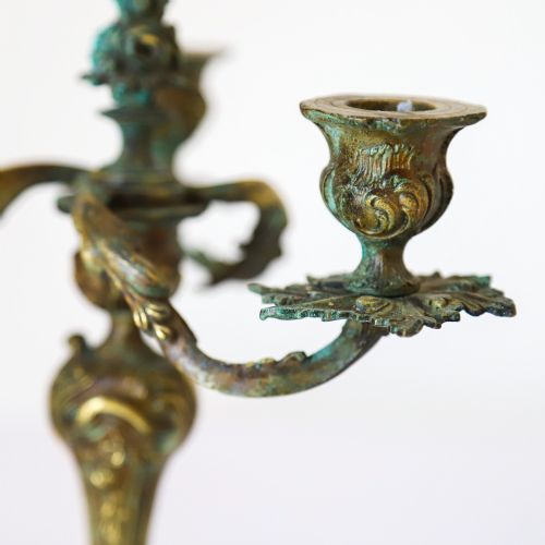 PAIR OF FRENCH BELL BRONZE CANDLESTICKS CANDELABRAS C1850 - ADDITIONAL PHOTO 4