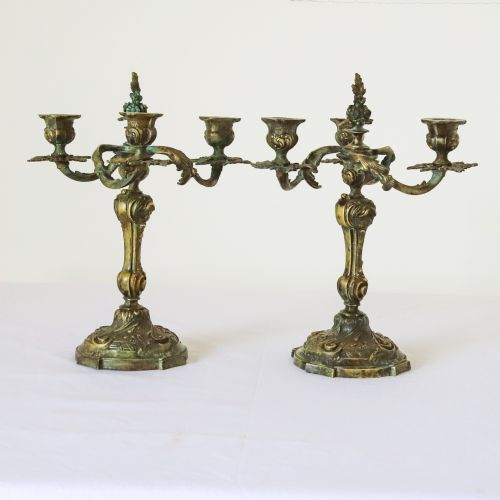 PAIR OF FRENCH BELL BRONZE CANDLESTICKS CANDELABRAS C1850 - ADDITIONAL PHOTO 7