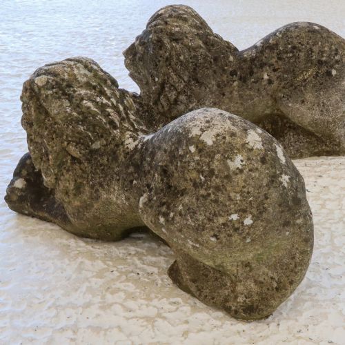MIRRORED PAIR OF RECUMBENT LIONS IN CAST STONE - ADDITIONAL PHOTO 11