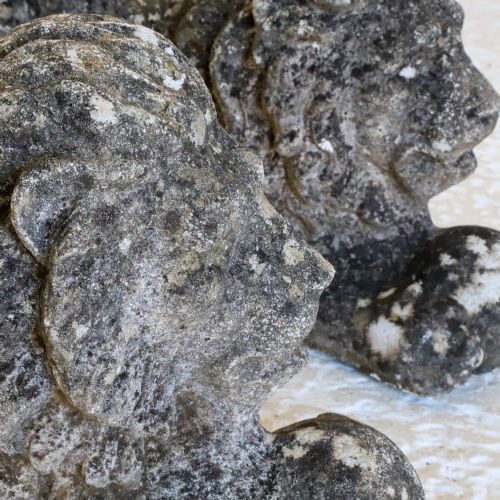 MIRRORED PAIR OF RECUMBENT LIONS IN CAST STONE - ADDITIONAL PHOTO 13