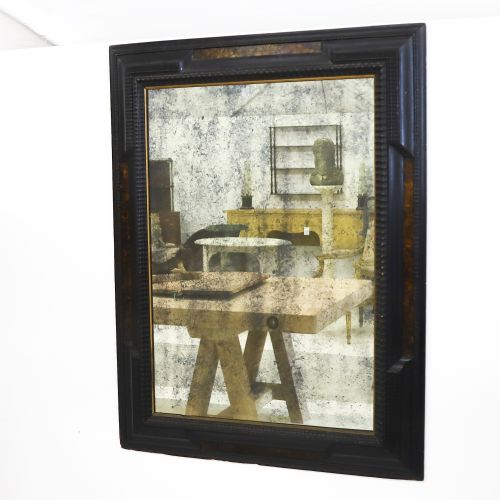 french 19th century ebonised and faux tortoiseshell framed mirror - CATEGORY: ANTIQUE MIRRORS - DATED 19TH CENTURY