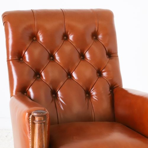 ENGLISH WILLIAM IV LIBRARY CHAIR REUPHOLSTERED IN TAN LEATHER - ADDITIONAL PHOTO 1