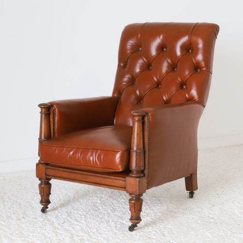 ENGLISH WILLIAM IV LIBRARY CHAIR REUPHOLSTERED IN TAN LEATHER - ADDITIONAL PHOTO 2