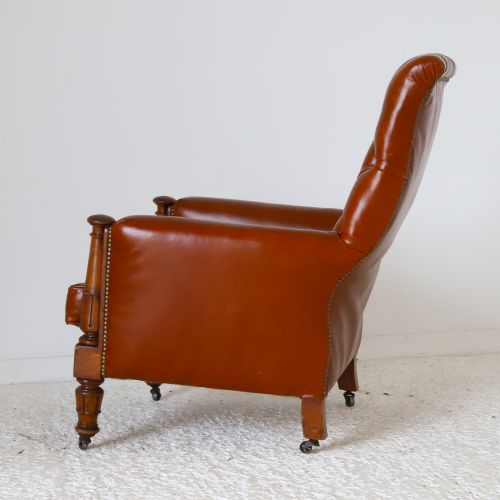 ENGLISH WILLIAM IV LIBRARY CHAIR REUPHOLSTERED IN TAN LEATHER - ADDITIONAL PHOTO 3