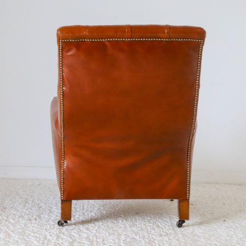ENGLISH WILLIAM IV LIBRARY CHAIR REUPHOLSTERED IN TAN LEATHER - ADDITIONAL PHOTO 4