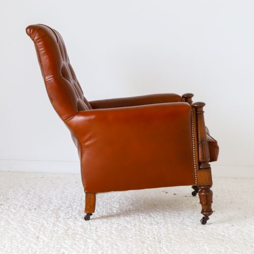 ENGLISH WILLIAM IV LIBRARY CHAIR REUPHOLSTERED IN TAN LEATHER - ADDITIONAL PHOTO 5