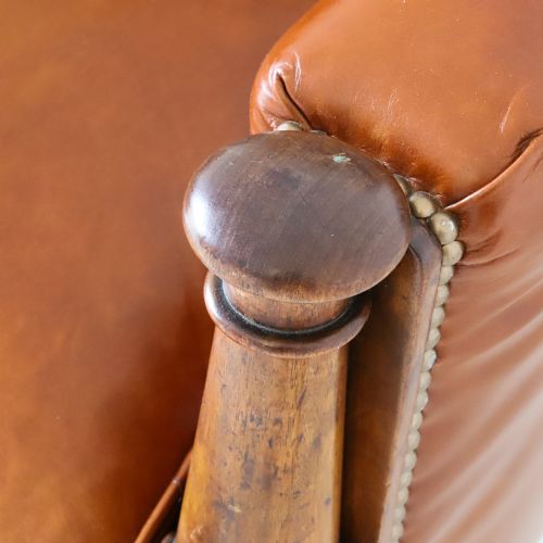 ENGLISH WILLIAM IV LIBRARY CHAIR REUPHOLSTERED IN TAN LEATHER - ADDITIONAL PHOTO 6