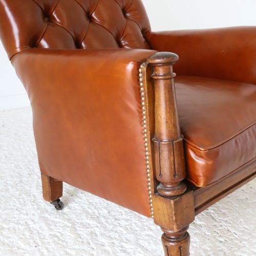 ENGLISH WILLIAM IV LIBRARY CHAIR REUPHOLSTERED IN TAN LEATHER - ADDITIONAL PHOTO 7