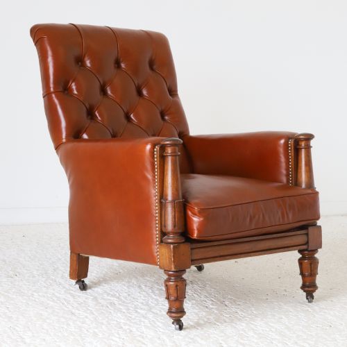 ENGLISH WILLIAM IV LIBRARY CHAIR REUPHOLSTERED IN TAN LEATHER - ADDITIONAL PHOTO 10