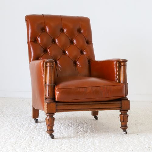 ENGLISH WILLIAM IV LIBRARY CHAIR REUPHOLSTERED IN TAN LEATHER - ADDITIONAL PHOTO 11