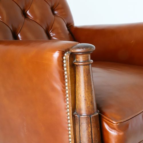 ENGLISH WILLIAM IV LIBRARY CHAIR REUPHOLSTERED IN TAN LEATHER - ADDITIONAL PHOTO 12