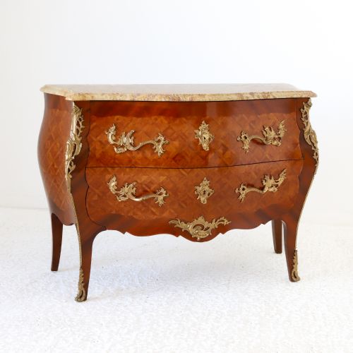 french commode with parquetry inlay of kingwood and tulip wood - CATEGORY: ANTIQUE CHEST OF DRAWERS - DATED 1910