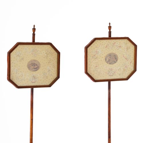 PAIR OF SATINWOOD EXQUISITELY EMBROIDERED POLE SCREENS - ADDITIONAL PHOTO 1