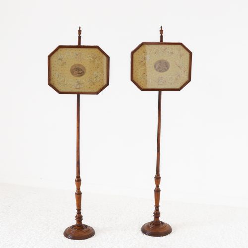 PAIR OF SATINWOOD EXQUISITELY EMBROIDERED POLE SCREENS - ADDITIONAL PHOTO 2