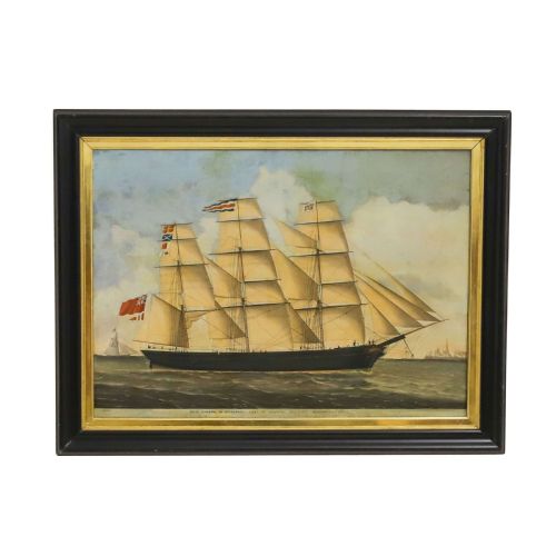 overpainted print of ship rowena of liverpool english 1890 - CATEGORY: ANTIQUE ART - DATED 1890