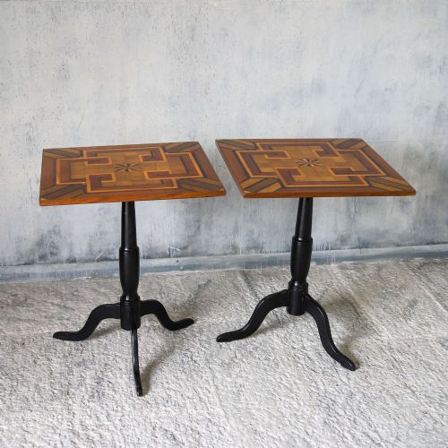 PAIR OF 19TH CENTURY GEOMETRIC PARQUETRY INLAY TOP SIDE TABLES - ADDITIONAL PHOTO 1