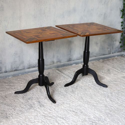 PAIR OF 19TH CENTURY GEOMETRIC PARQUETRY INLAY TOP SIDE TABLES - ADDITIONAL PHOTO 2