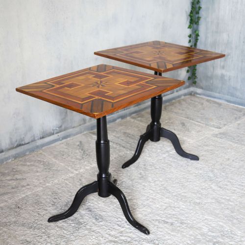 PAIR OF 19TH CENTURY GEOMETRIC PARQUETRY INLAY TOP SIDE TABLES - ADDITIONAL PHOTO 3