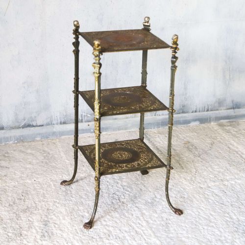 ANTIQUE ORNAMENTAL CAST IRON THREETIER TAGRE WITH FIGURAL DETAILS - ADDITIONAL PHOTO 1