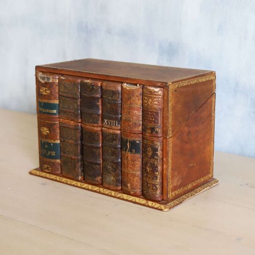 CIRCA 1920 LEATHER STATIONERY BOX ANTIQUE BOOK FORM DESIGN - ADDITIONAL PHOTO 3