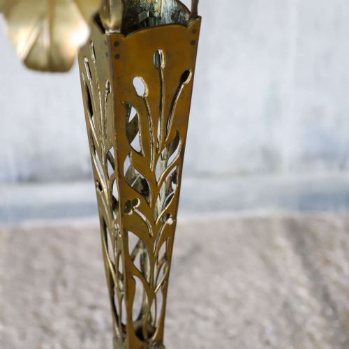 ITALIAN 1920S ART NOUVEAU BRASS SIDE TABLE WITH ENGRAVED COPPER TRAY - ADDITIONAL PHOTO 8