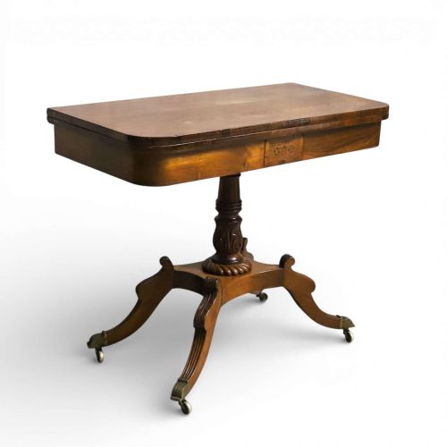 REGENCY ROSEWOOD TEA TABLE WITH FOLDOVER TOP AND ORIGINAL BRASS CASTORS - ADDITIONAL PHOTO 1