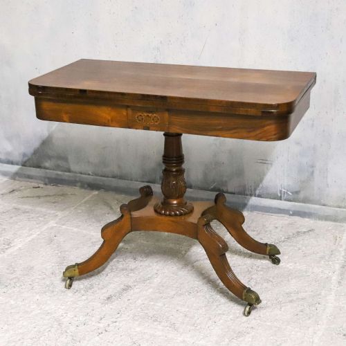 REGENCY ROSEWOOD TEA TABLE WITH FOLDOVER TOP AND ORIGINAL BRASS CASTORS - ADDITIONAL PHOTO 3