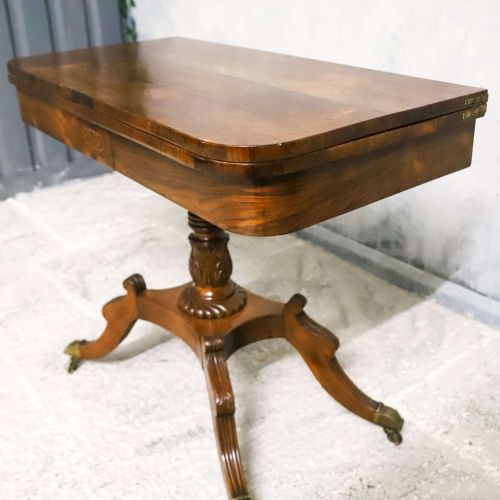 REGENCY ROSEWOOD TEA TABLE WITH FOLDOVER TOP AND ORIGINAL BRASS CASTORS - ADDITIONAL PHOTO 4