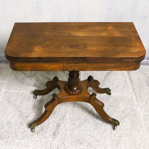 REGENCY ROSEWOOD TEA TABLE WITH FOLDOVER TOP AND ORIGINAL BRASS CASTORS - ADDITIONAL PHOTO 5