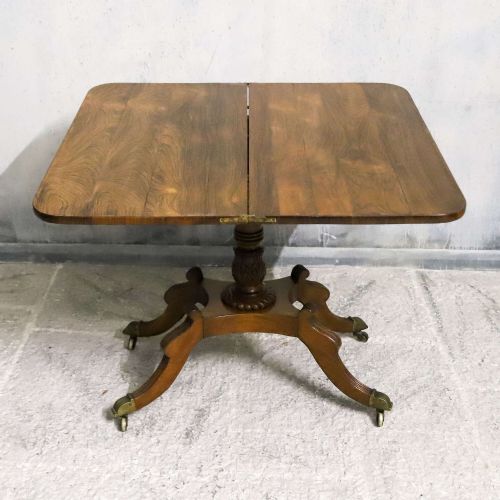 REGENCY ROSEWOOD TEA TABLE WITH FOLDOVER TOP AND ORIGINAL BRASS CASTORS - ADDITIONAL PHOTO 6